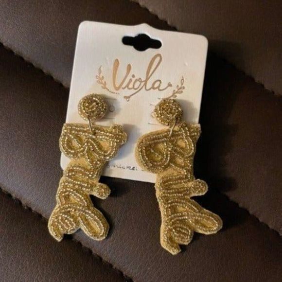 Gold Seed Bead "Bride" Earrings - Picture 2 of 2